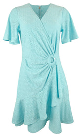 Women's Plus Size Paisley Short Flutter Dress 2X Turquoise